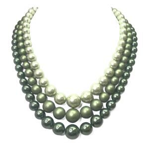 Vintage Chunky Lucite Beaded Triple Strand Necklace Ombre Green 1950s